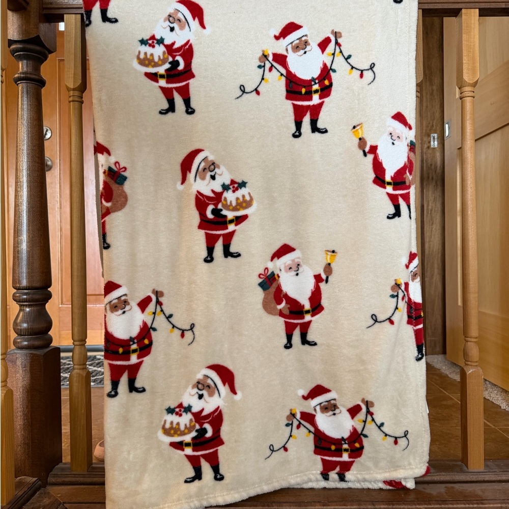 Holiday Time Cream Plush Throw with Red, Black & Gold Holiday Lights